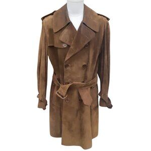 Vintage Aquascutum SZ S/M Rust Suede Men's Double Breasted Trench Coat